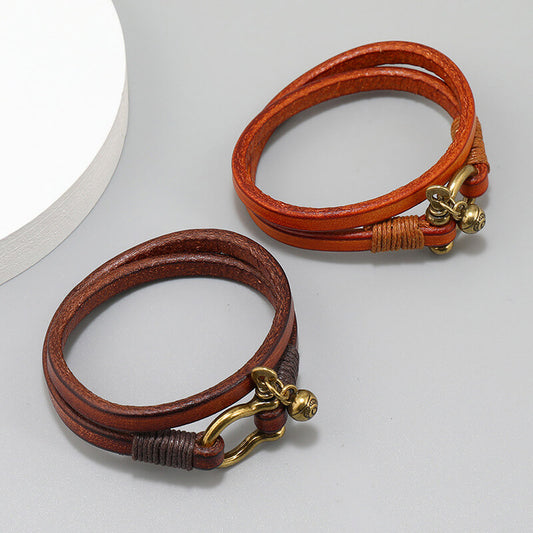 Creative Retro Two Circle Men's Leather Bracelet Simple Horseshoe Buckle Bracelet