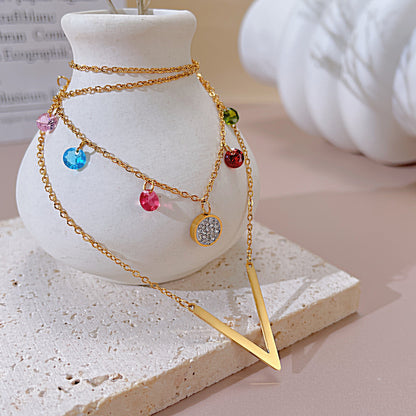 Colored Zircon Pendant Titanium Steel Necklace