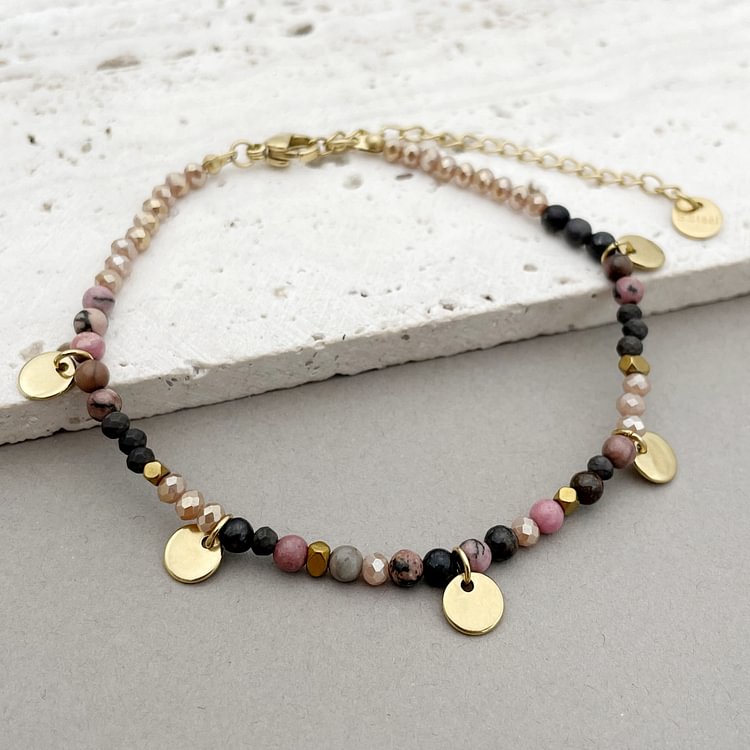 Natural Stone Beaded Titanium Disc Charm Bracelet