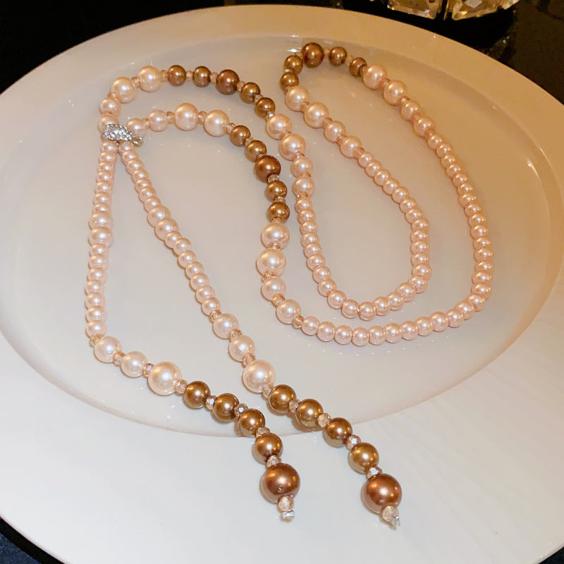 Zircon Pearl Crystal Long Necklace