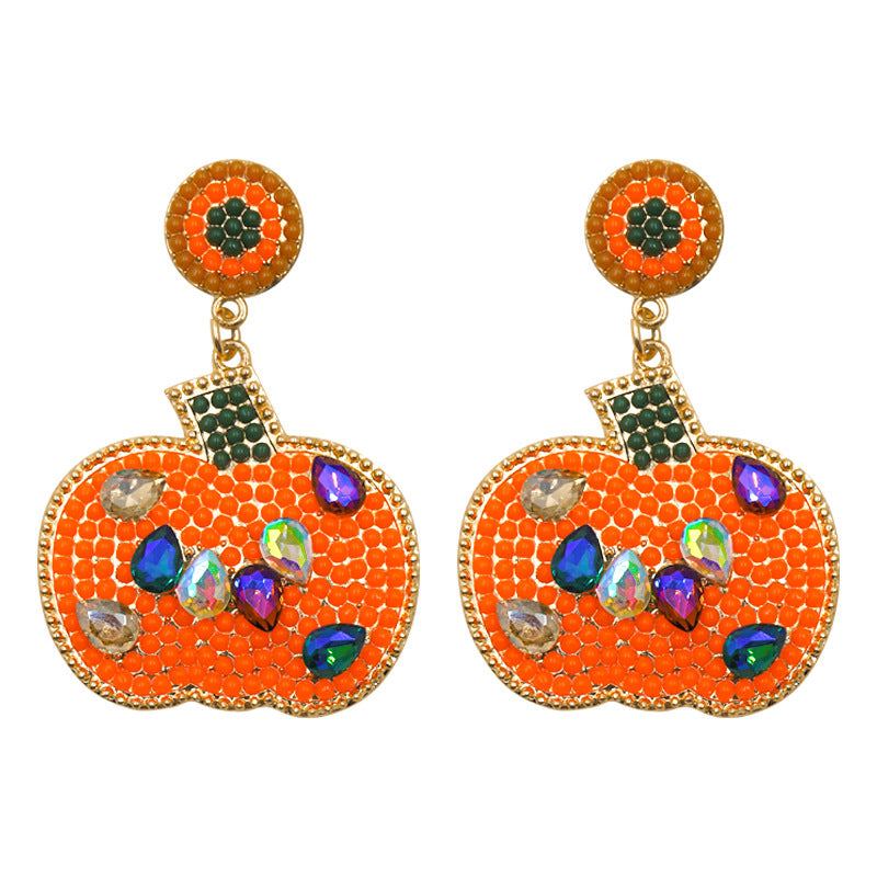 Halloween Pumpkin Inlaid Zirconia Bead Earrings