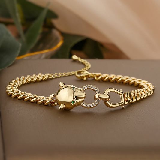 Golden Leopard Cuban Chain Bracelet