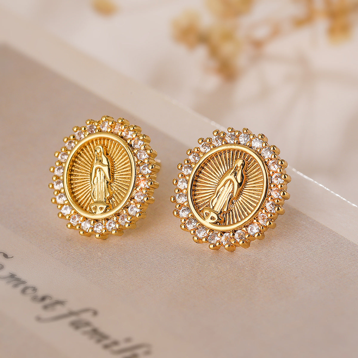 Virgin Mary Totem Halo Stud Earrings