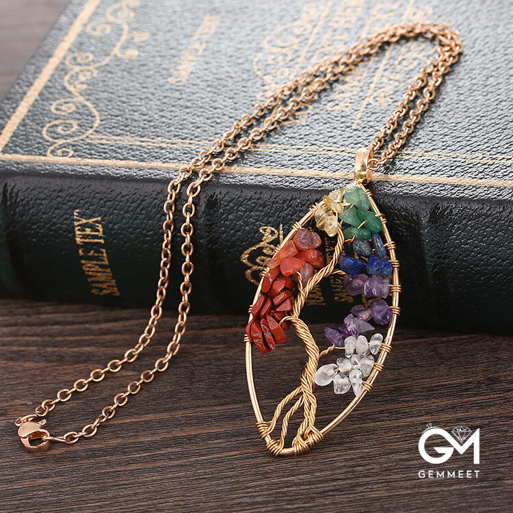 Irregular Crystal Tree of Life Pendant Necklace