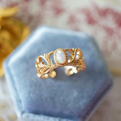 Opal Vintage Open Adjustable Gold Ring