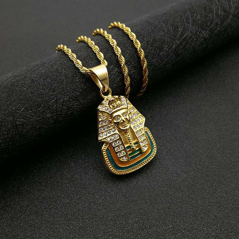 Hip Hop Jewelry Gold Plated Zirconia Egyptian Pharaoh Pendant