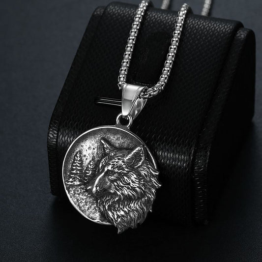 Punk Retro Titanium Steel Nordic Odin Viking Wolf Head Pendant