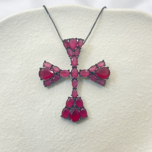 Inlaid Pink Sapphire Zircon Pendant Necklace