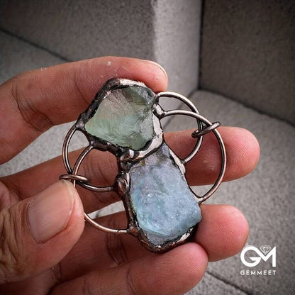 Green Fluorite Aquamarine Combination Pendant Necklace