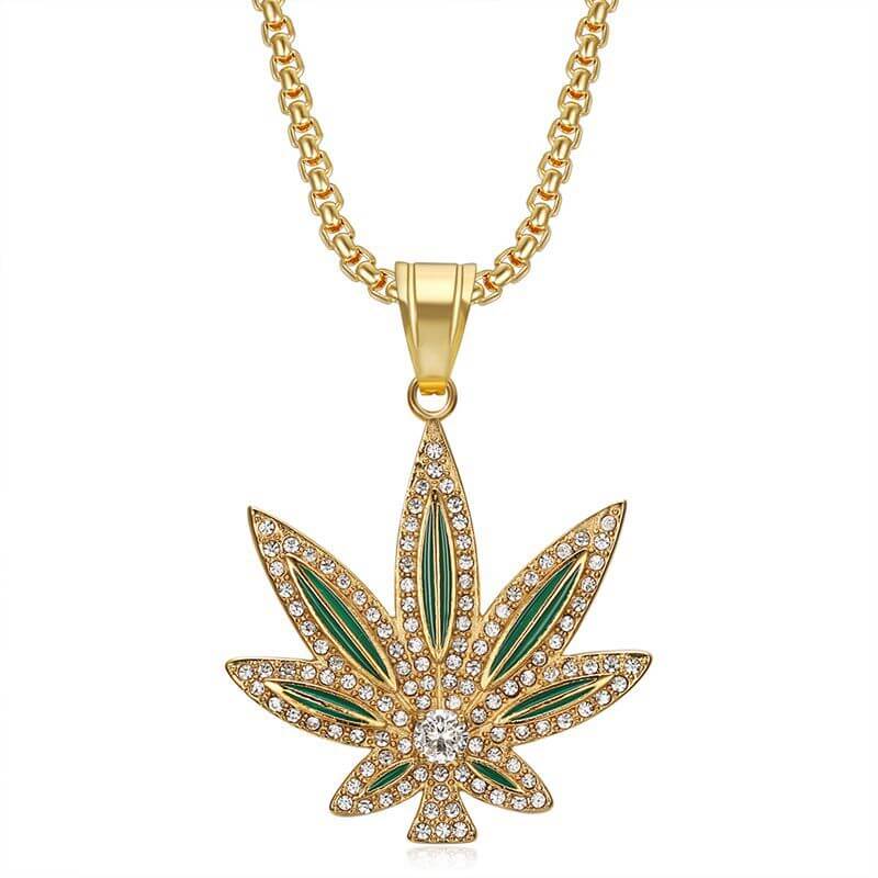 HIPHOP Jewelry Epoxy Gold-plated Zircon Maple Leaf Lovers Pendant