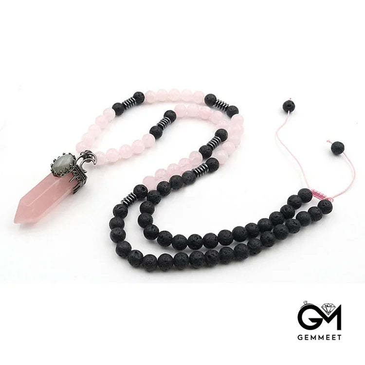 Crystal Hexagon Prism Pendant Mala Necklace