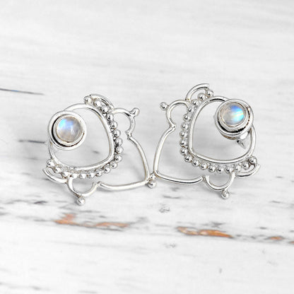 Presale: Retro Hollow Flower Moonstone Earrings