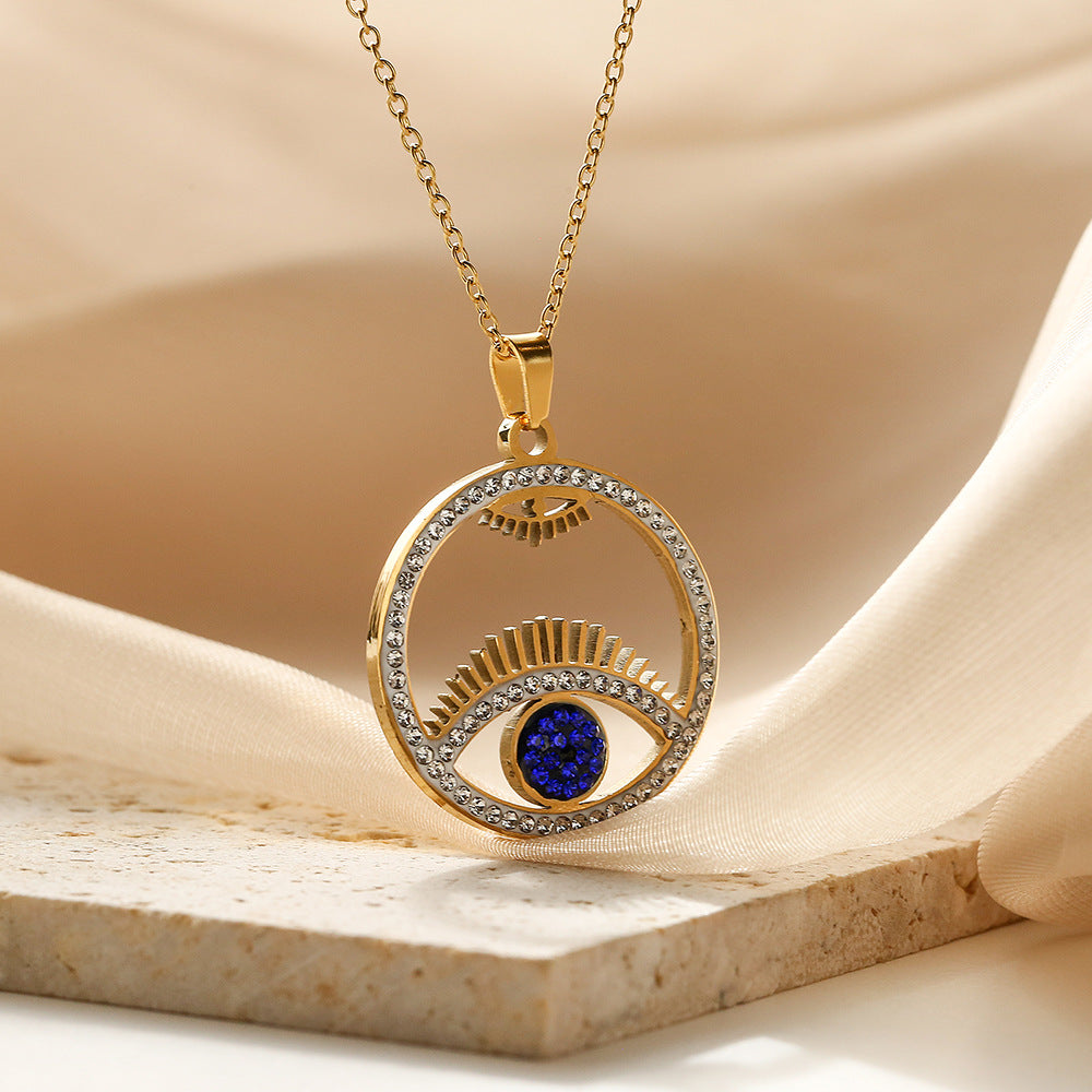 Evil Eye Hollow Full Stones Pendant Necklace