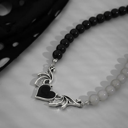 Halloween Black Heart Wings Bead Necklace