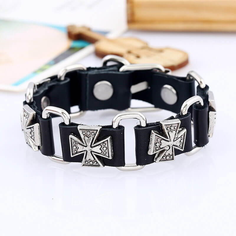 Trendy Punk Style Cowhide Bracelet Leather Link Combination Bracelet