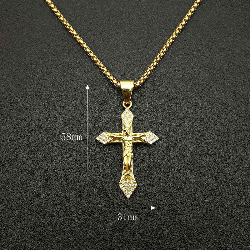 Hip Hop Gold Plated Cross Jesus Pendant with Zirconia