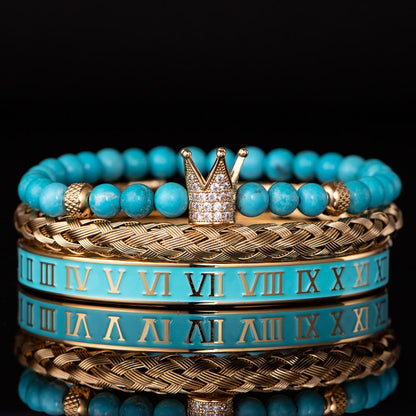 Blue Beaded Roman Numerals Crown Bracelet