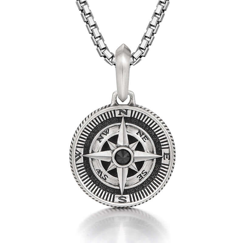 Compass Sterling Silver Necklace Hip Hop Pendants Necklace