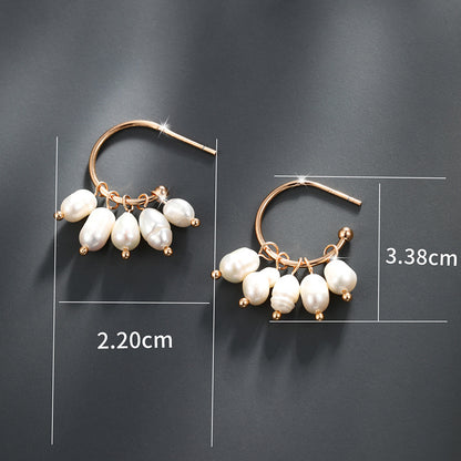 Baroque Imitation Pearl Tassel Bead Stud Earrings for Women