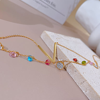 Colored Zircon Pendant Titanium Steel Necklace