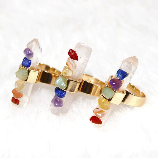 Natural Crystal Chakra Adjustable Ring