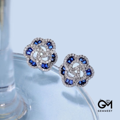 S925 Sterling Silver Blue Zircon Flower Earrings