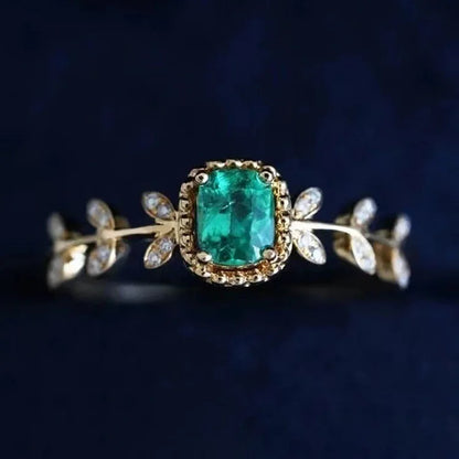 Vintage Emerald Leaf With Zircon Ring