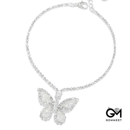 Single Row Simple Chain Zircon Butterfly Anklet