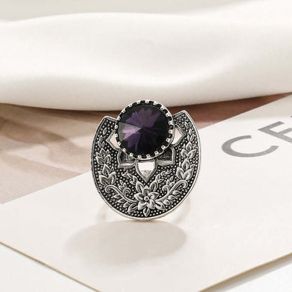 Boho Floral Scalloped Amethyst Ring