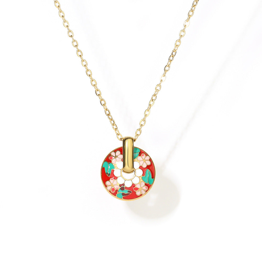 Color Painting Disc Pendant Necklace