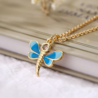 Cute Colorful Dragonfly Pendant Necklace