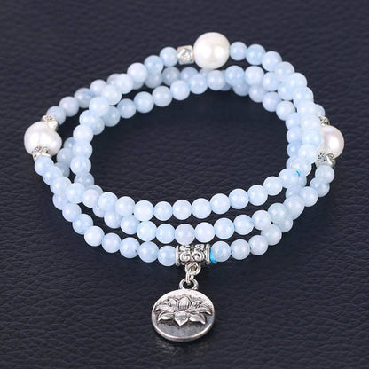 Pearl Rosary Bracelet Lotus Natural Semi-Precious Stone Beads Multilayer Bracelet