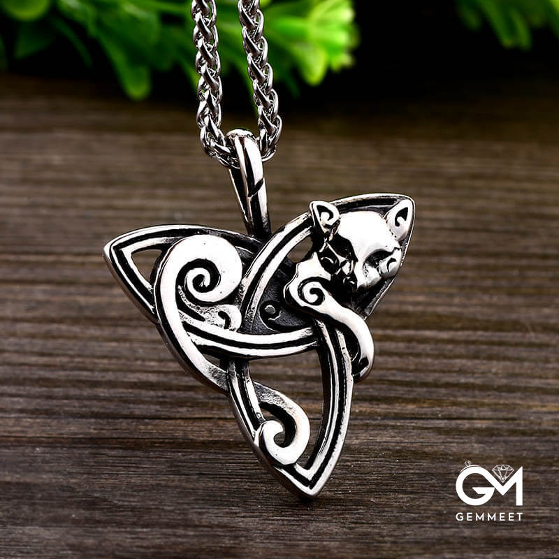 Vintage Triangle Stainless Steel Pendant Fox Necklace