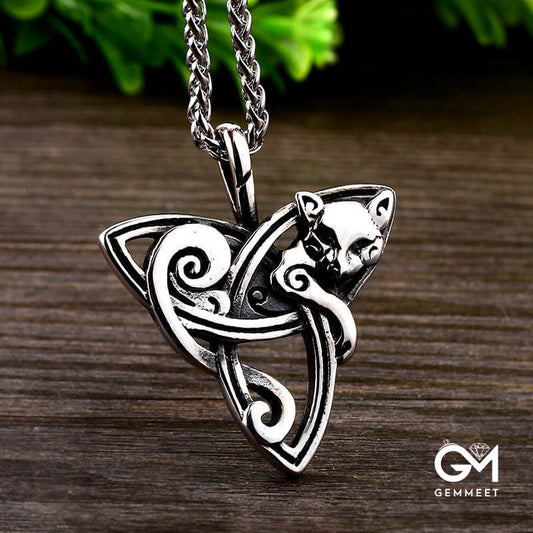 Vintage Triangle Stainless Steel Pendant Fox Necklace