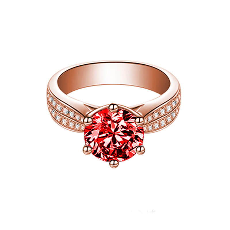 Six-claw Pigeon Blood Red Crystal Ring Fashion Ruby Ring Full of Diamonds Low Luxury Imitation Diamond Ring