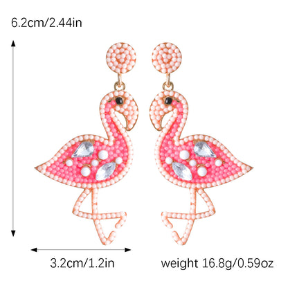 Cartoon Flamingo Creative Personalized Rice Beads Inlaid Zircon Earrings