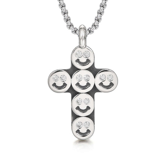 Fashion Men's Smiley Sterling Silver Cross Necklace