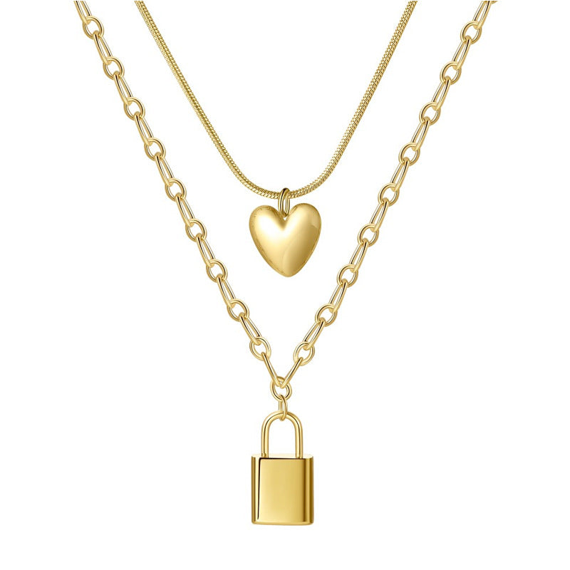 Double Layer Splicing Chain Personalized Love Lock Clavicle Chain