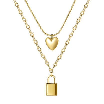 Double Layer Splicing Chain Personalized Love Lock Clavicle Chain