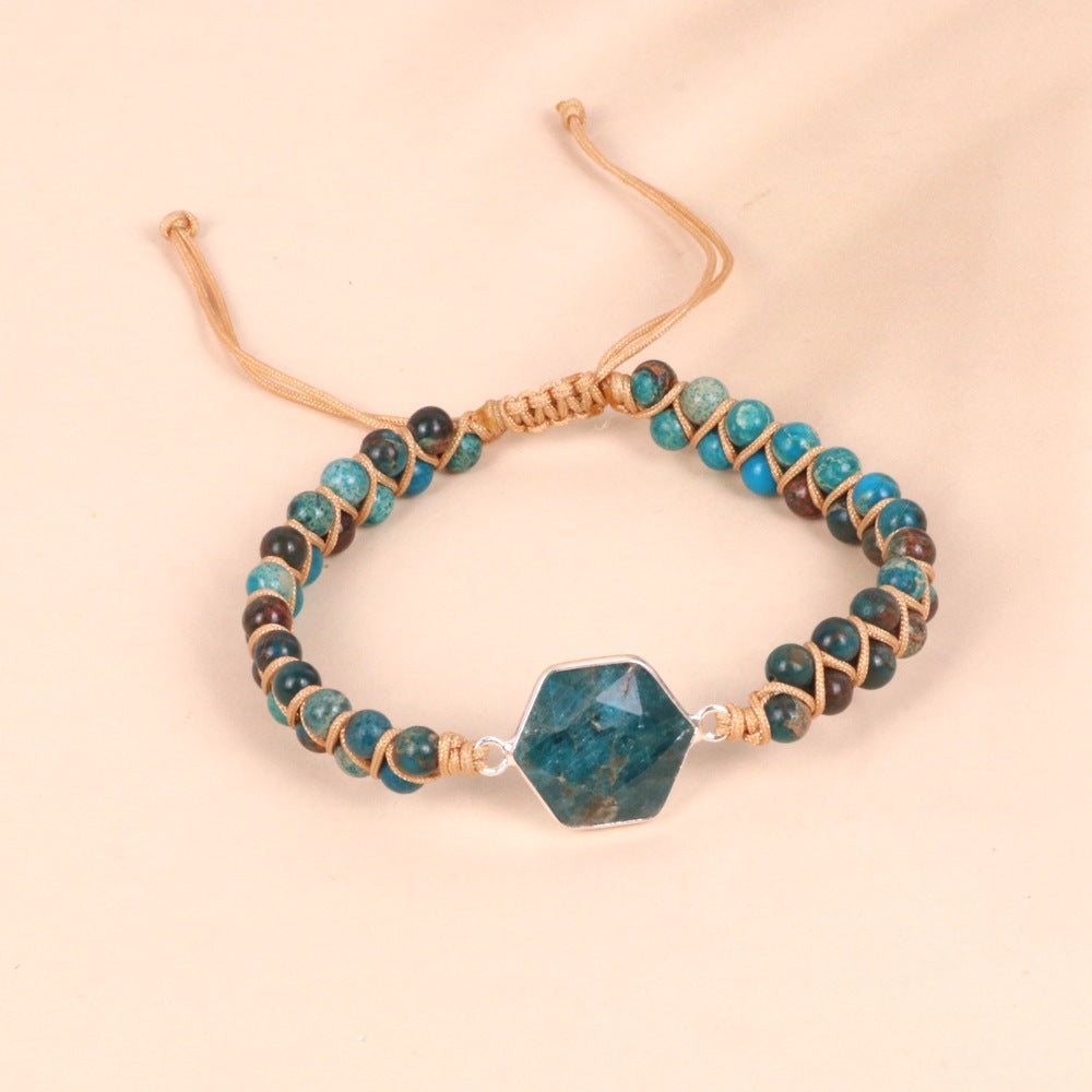 Double Woven Bracelet with Hexagonal Top Hanging Blue Shoushan Stone Bead