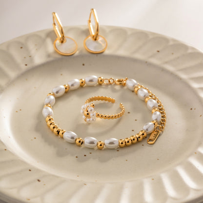 Glass Pearl Rice Beads 18K Gold Bracelet