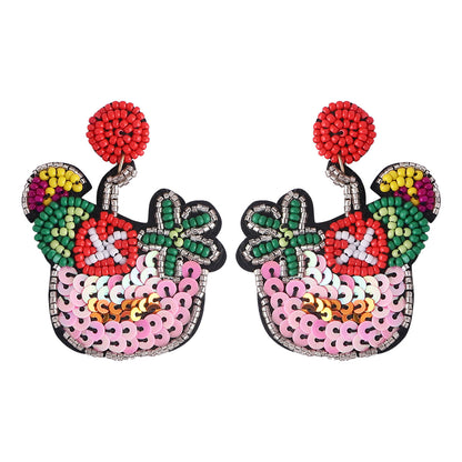 Halloween Funny Pumpkin Handmade Rice Beads Sequin Flower Earrings