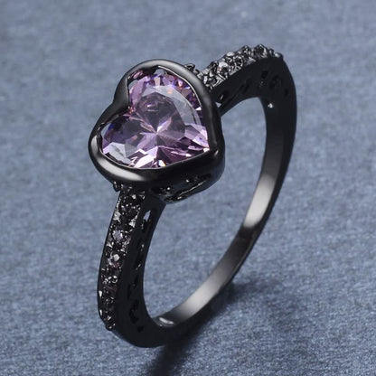 “To Meet" - Retro Black Heart Amethyst Ring