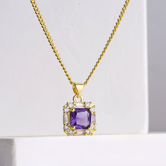 Cushion Full Stones Pendant Chain Necklace