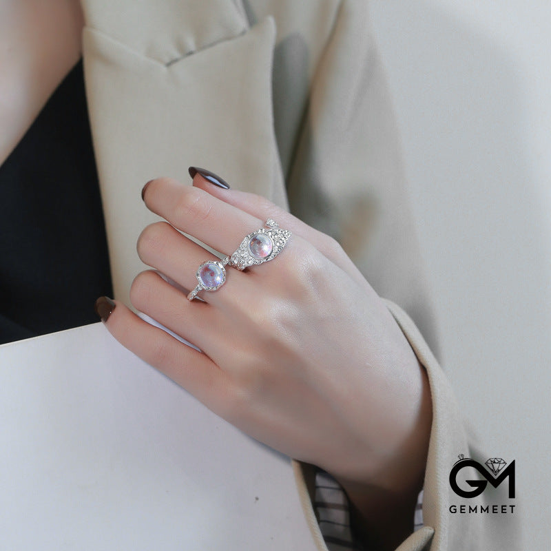 Simple Round Moonstone Open Ring