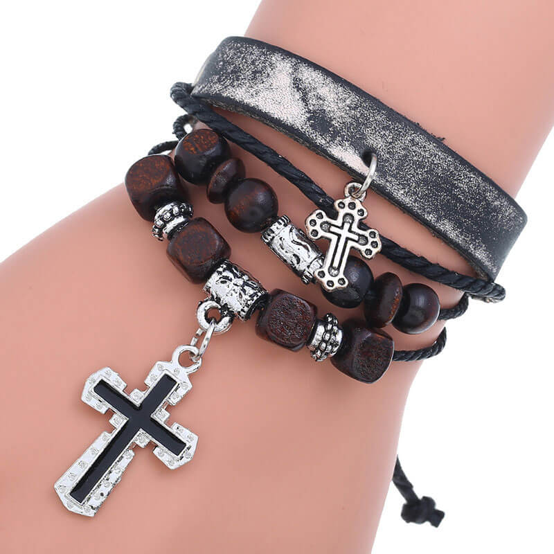 Double Cross Multilayer Leather Bracelet Simple Retro Leather Bracelet