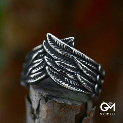 Stainless Steel Angel Wing Feather Ring