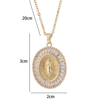 Fashion Retro Palace Light Luxury Oval Madonna Personality Temperament Micro Inset Zircon Pendant