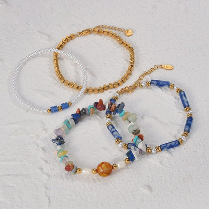 Natural Crystal Four Piece Beaded Bracelet Set