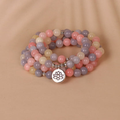 108 Beads Lotus Pendant Multi-layer Pink Bracelet